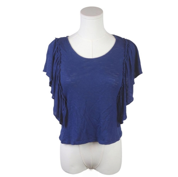 a.n.a XS Navy Flutter Sleeve Slub Knit Top Ruffle Boho Romantic Tee - Picture 1 of 7